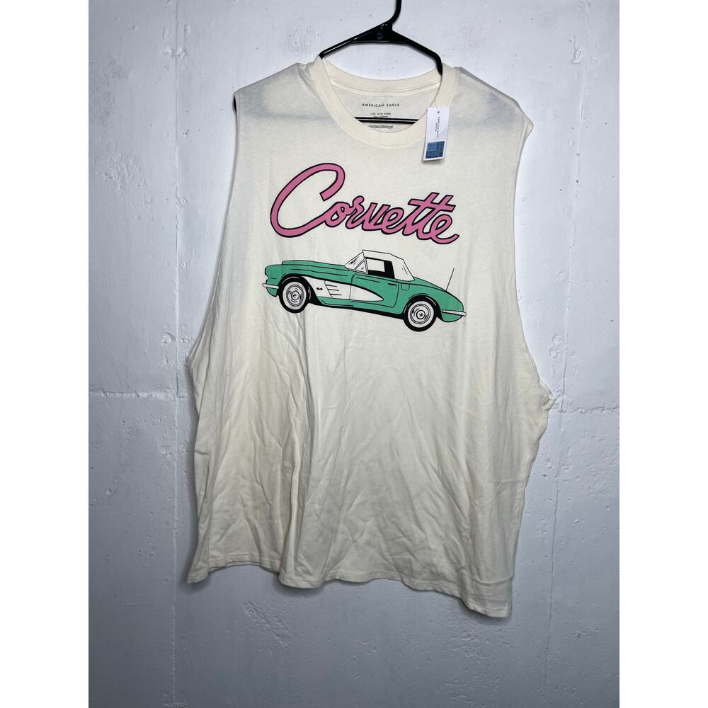NEW American Eagle Corvette Muscle Tank Cream Graphic Print Size L/XL